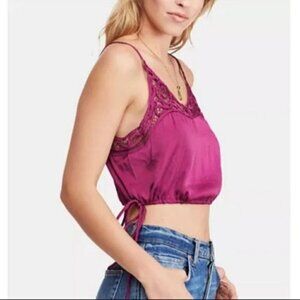 Free People Dark Orchid Blouson Satin Crop Top